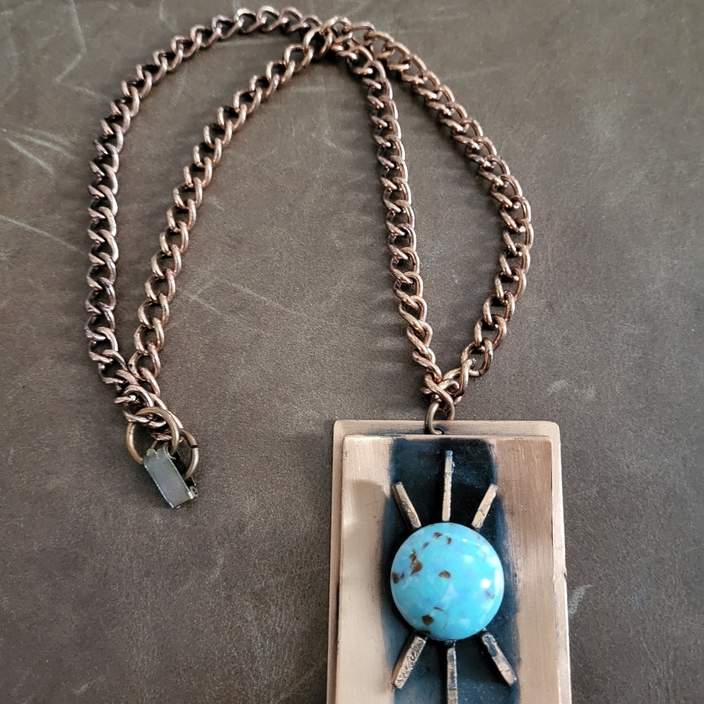 1960s authenic copper vintage necklace with stone cabachon